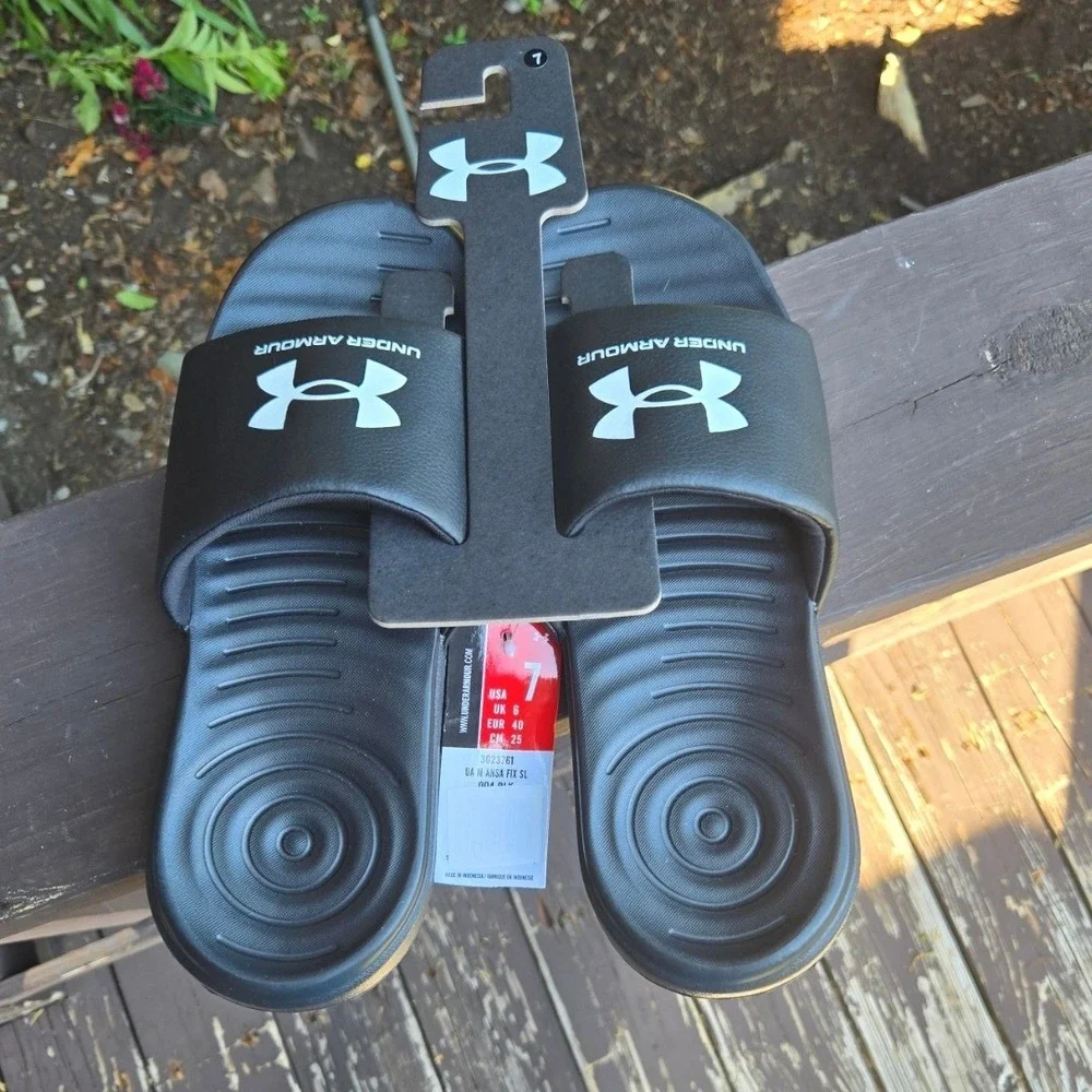 Under Armour Men's Ansa Fix Slides Black White Athletic Sandals Size 7 New‎